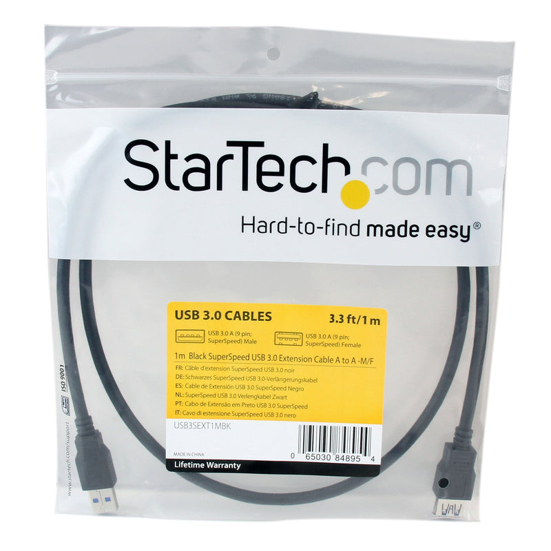StarTech.com 1m Black SuperSpeed USB 3.0 Extension Cable A to A - Male to Female USB 3 Extension Cable Cord 1 m (USB3SEXT1MBK) 3 ft