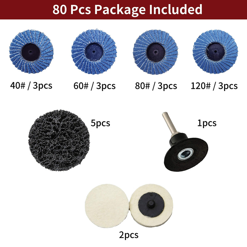 COSPOF 80 Pcs 2 Inch Sanding Disc Set,Quick Change Disc Combination,1/4 Inch Pad Holder Fits Various Grinder.Widely Used for Surface Conditioning,Striping,Polishing,Finishing and Rust Paint Removal.