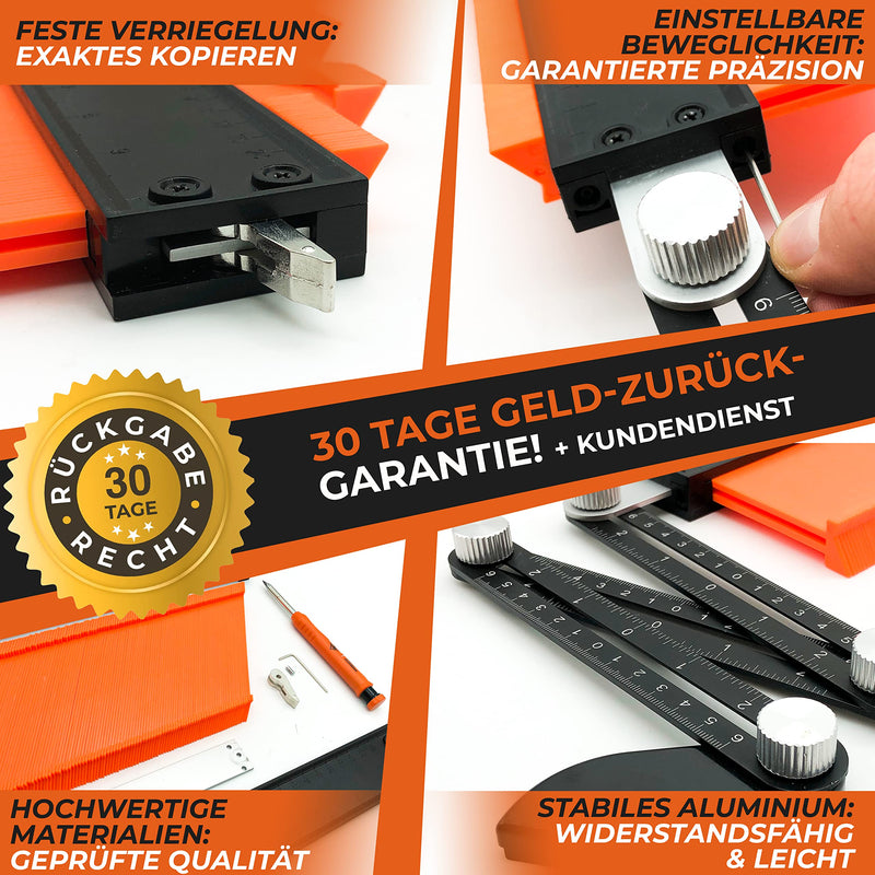 THORVALD tool contour gauge with lock and angle template - 25cm contour gauge contour template for tiles, parquet, laminate - incl. deep hole marker + instructions - contour taker with lock