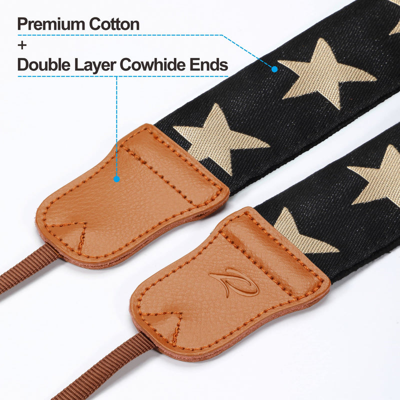 PADWA Pentagram Embroidered Camera Strap - Double Layer Cowhide Ends,2" Pure Cotton Woven Camera Straps, Adjustable Vintage Neck & Shoulder Strap for All DSLR Cameras,Great Gift for Photographers 2 inch Wide / Adjustable 32~61 inch