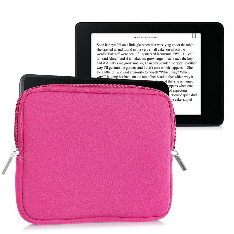 kwmobile Neoprene e-Reader Pouch Size 6,8-7" eReader - Universal eBook Sleeve Case with Zipper, Wrist Strap - Neon Pink