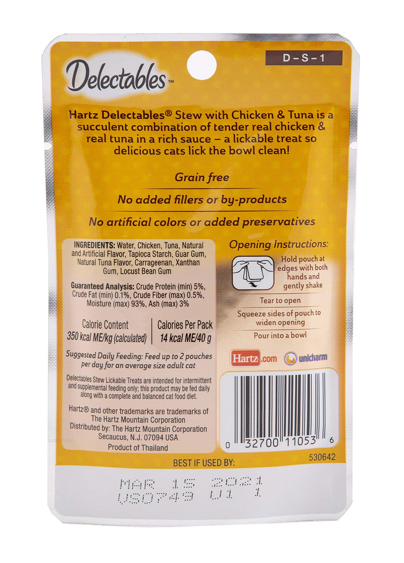 Hartz Delectables Stew Lickable Wet Cat Treats for Adult & Senior Cats, Multiple Flavors 12 Count (Pack of 1) Chicken & Tuna