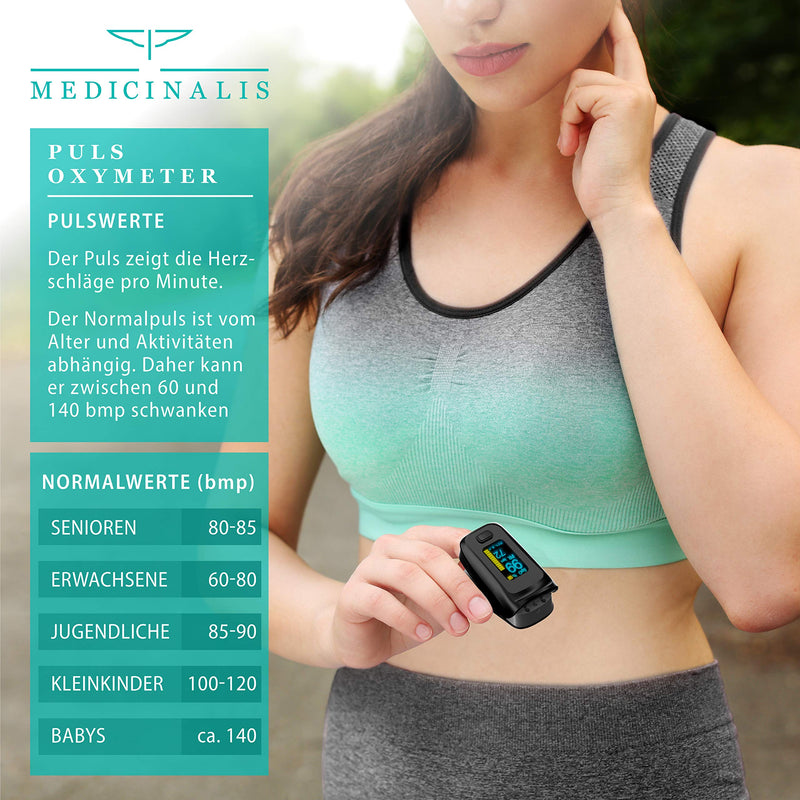 CSL-Computer Medicinalis - finger pulse oximeter, pulse oximeter, measurement of oxygen saturation (SPO₂), heart rate (pulse) and perfusion index (PI), painless application C: Black