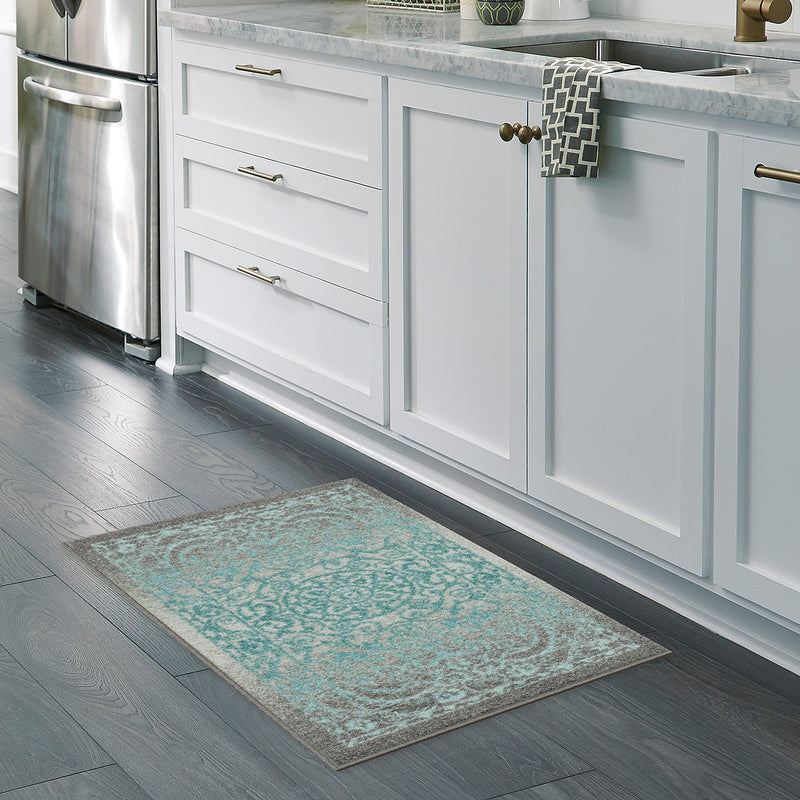 Maples Rugs Pelham Vintage Kitchen Rugs Non Skid Washable Accent Area Carpet [Made in USA], 1'8 x 2'10, Grey/Blue Blue/Grey