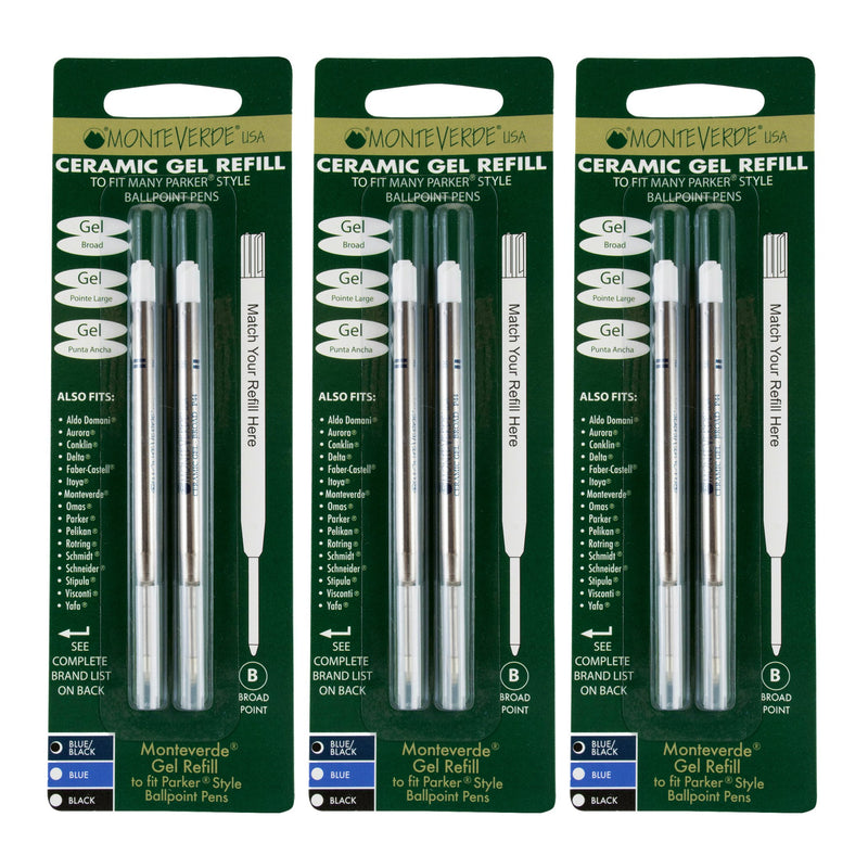 Monteverde Capless Ceramic Gel Refill to Fit Parker Ballpoint Pens, Broad Blue/Black (P443BB)