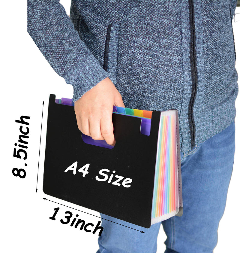 Yansanido 12 Pockets File Organiser A4 File Folder File Organizer, Expanding File Folder Rainbow Document Organiser High Capacity Plastic Bag (Black Rainbow -12 Pockets) Black Rainbow -12 Pockets