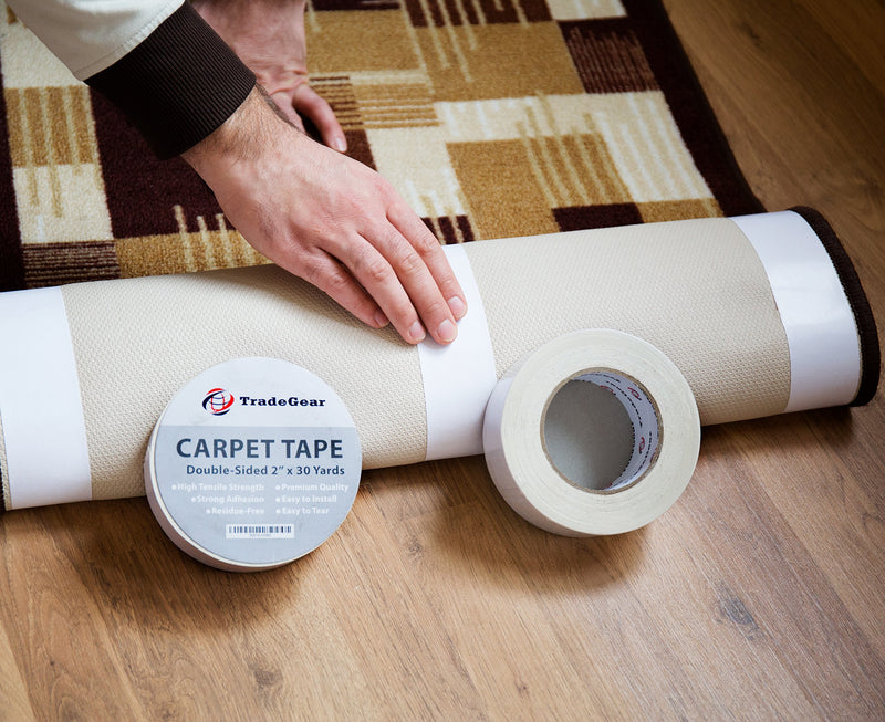 TradeGear Double Sided Carpet Tape - 2” x 30 Yards High Tensile Strength Rug Tape, Strong Adhesion, Durable, Residue Free, Easy to Install & Peel Off