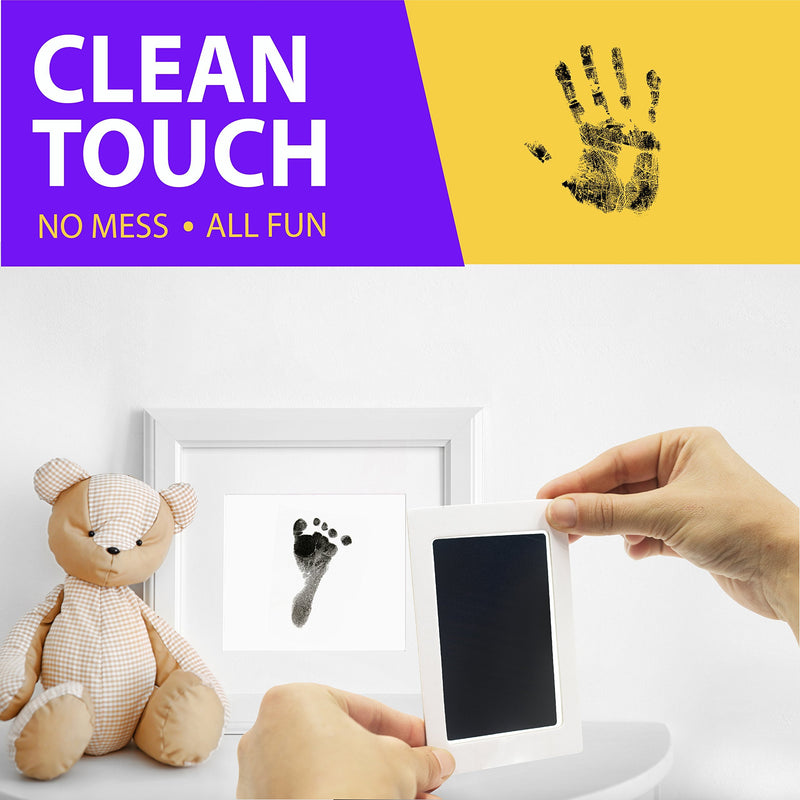 Large Clean Touch Ink Pad for Baby Handprints and Footprints â€“ Inkless Infant Hand & Foot Stamp â€“ Safe for Babies, Doesnâ€™t Touch Skin â€“ Perfect Family Memory or Gift, Black Print Kit by Tiny Gifts Large