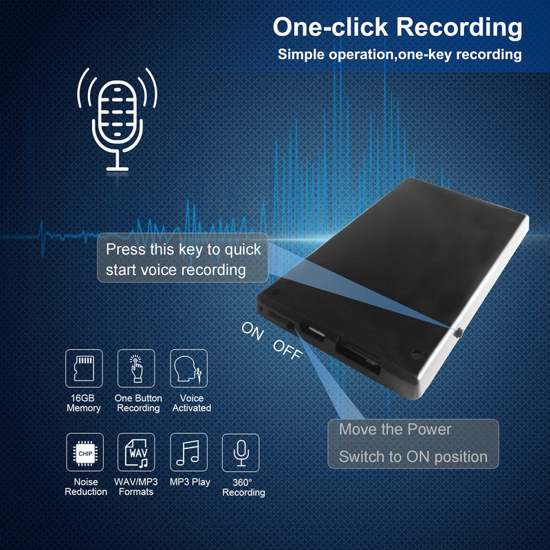 Voice Recorder Cards, 16GB Noise Canceling Voice Activated Recorder 40 Hours Battery Recording Time, External Memory Card, USB Files Transfer,Playback,MP3 Player
