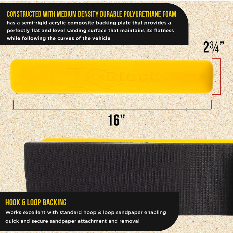 Dura-Gold Pro Series 16" K-Block Sander Firm & Flex Longboard Hand Sanding Block Pad with Hook & Loop Backing and PSA Sandpaper Conversion Adapter Pad - Automotive Paint Prep Sand Contour Woodworking