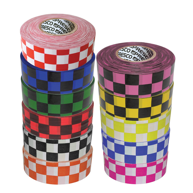 Presco Checkerboard Patterned Roll Flagging Tape: 1-3/16 in. x 50 yds. (Neon Pink and Black Checkerboard) [NON-ADHESIVE]