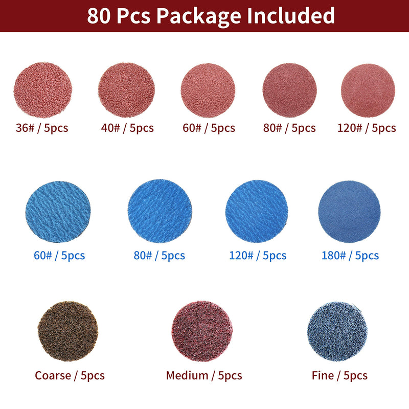 COSPOF 80 Pcs 2 Inch Sanding Disc Set,Quick Change Disc Combination,1/4 Inch Pad Holder Fits Various Grinder.Widely Used for Surface Conditioning,Striping,Polishing,Finishing and Rust Paint Removal.