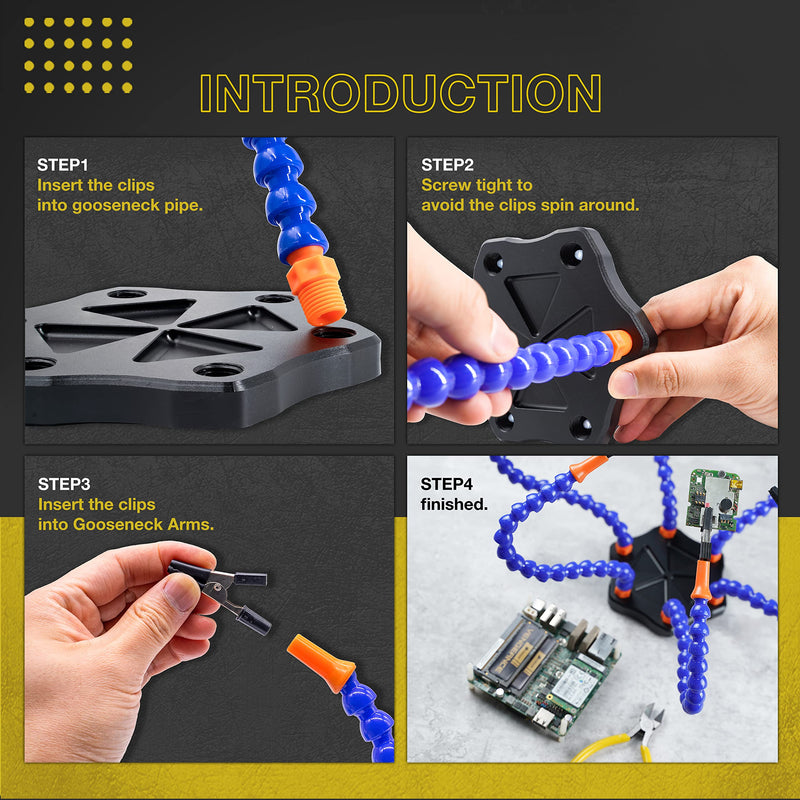 Fstop Labs Kotto Third Hand Soldering Circuit Board Holder Tool Six Arms Helping Hands Craft Workshop Helping Station Non-Slip Aluminum Base Wire Cutter Pliers Six Arms