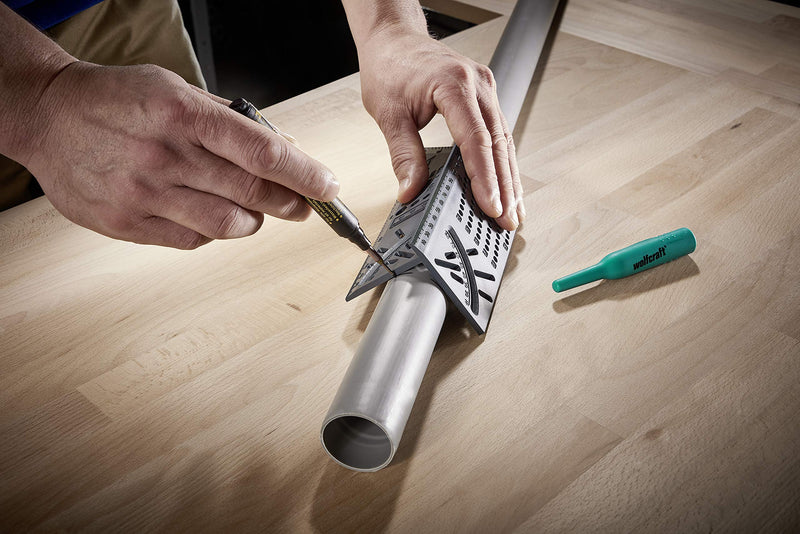 wolfcraft I 3D miter square I 5208000 I for processing three-dimensional workpieces I stops for 45° and 90° angles I can be used as a marking gauge for parallel lines