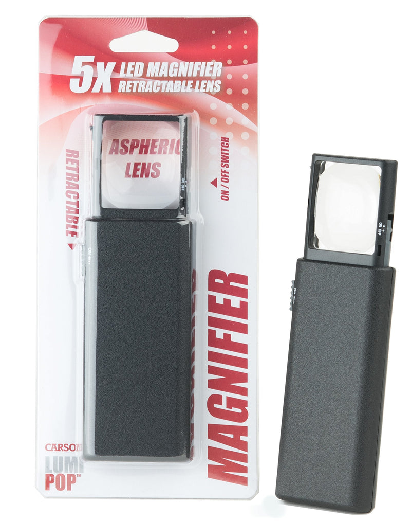 Carson LumiPop 5x Power LED Lighted Slide-Out Aspheric Magnifier (LP-66) , Black