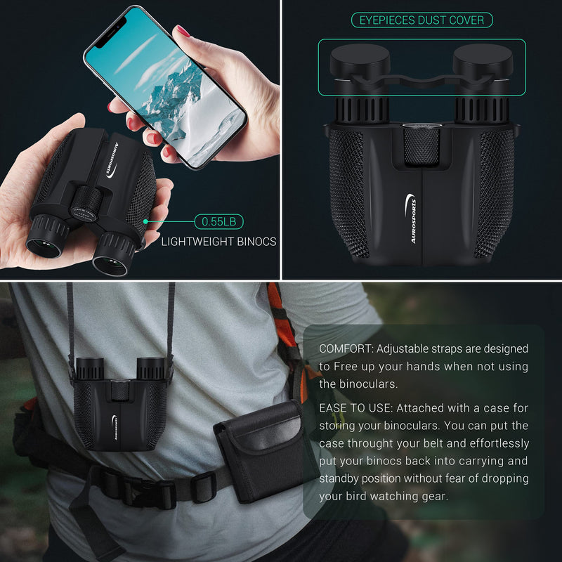 Aurosports 10x25 Binoculars for Adults and Kids, Folding Compact