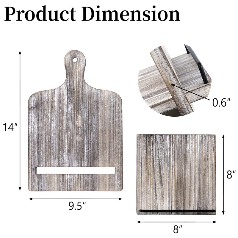 Cookbook Stand - Wood Cookbook Holder, Cutting Board Cookbook Recipe Holder with Adjustable Pull-Out Stand (Grey) Grey