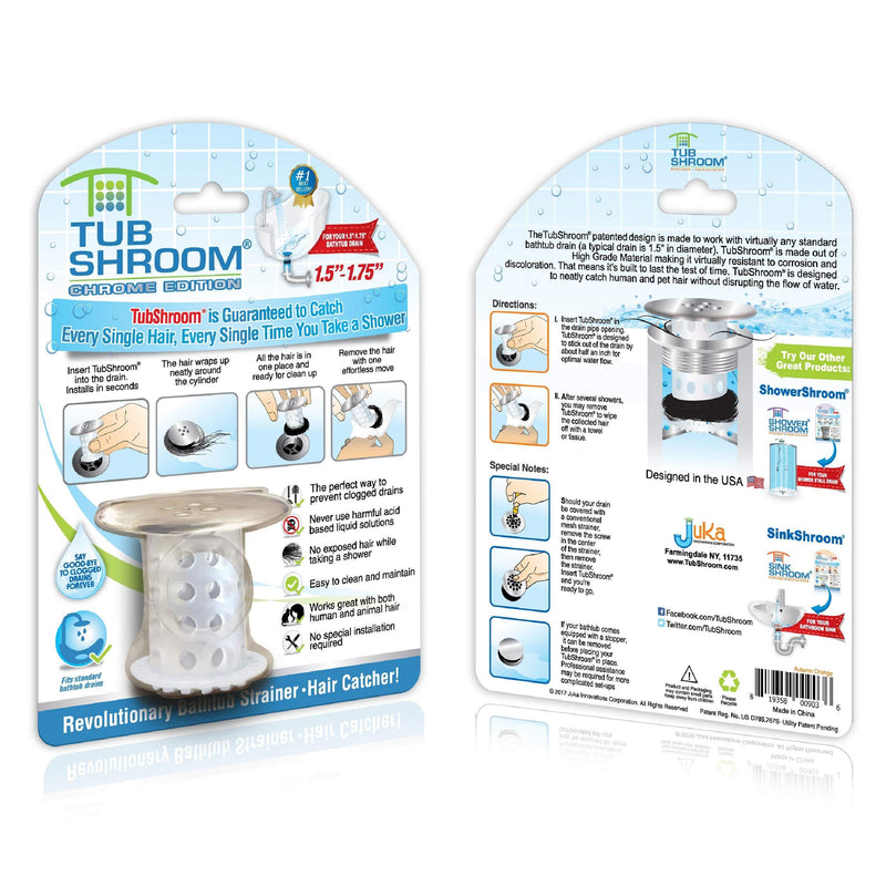 TubShroom Tub Drain Hair Catcher, Chrome â€“ Drain Protector and Hair Catcher for Bathroom Drains, Fits 1.5â€ â€“ 1.75â€ Bathtub and Shower Drains