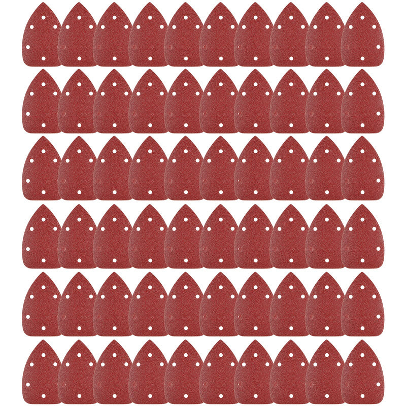 Delta sander sandpaper triangle sander 60 pieces, HYCHIKA 6 hole sandpaper (140*140*100mm) grit 60/80/100/120/180/240 Velcro sanding triangles sandpaper for delta sander/multi-sander