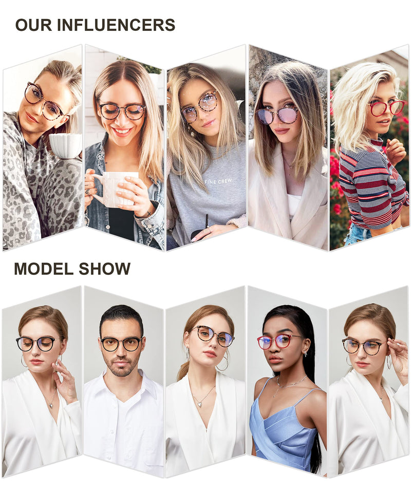 SOJOS Retro Big Round Blue Light Computer Glasses TR90 Eyewear Frame Ashley SJ9001 Leopard