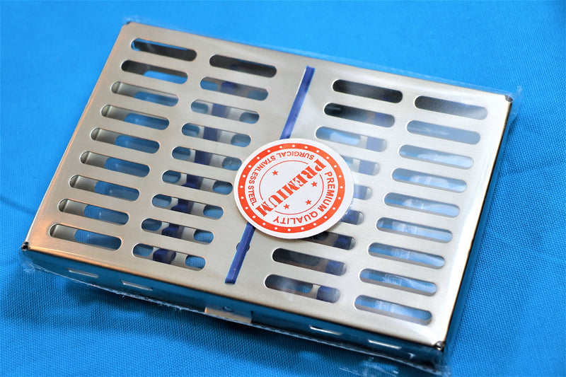 CYNAMED USA German Steel Dental Autoclave Sterilization Cassette Rack Box Tray for 10 Instruments