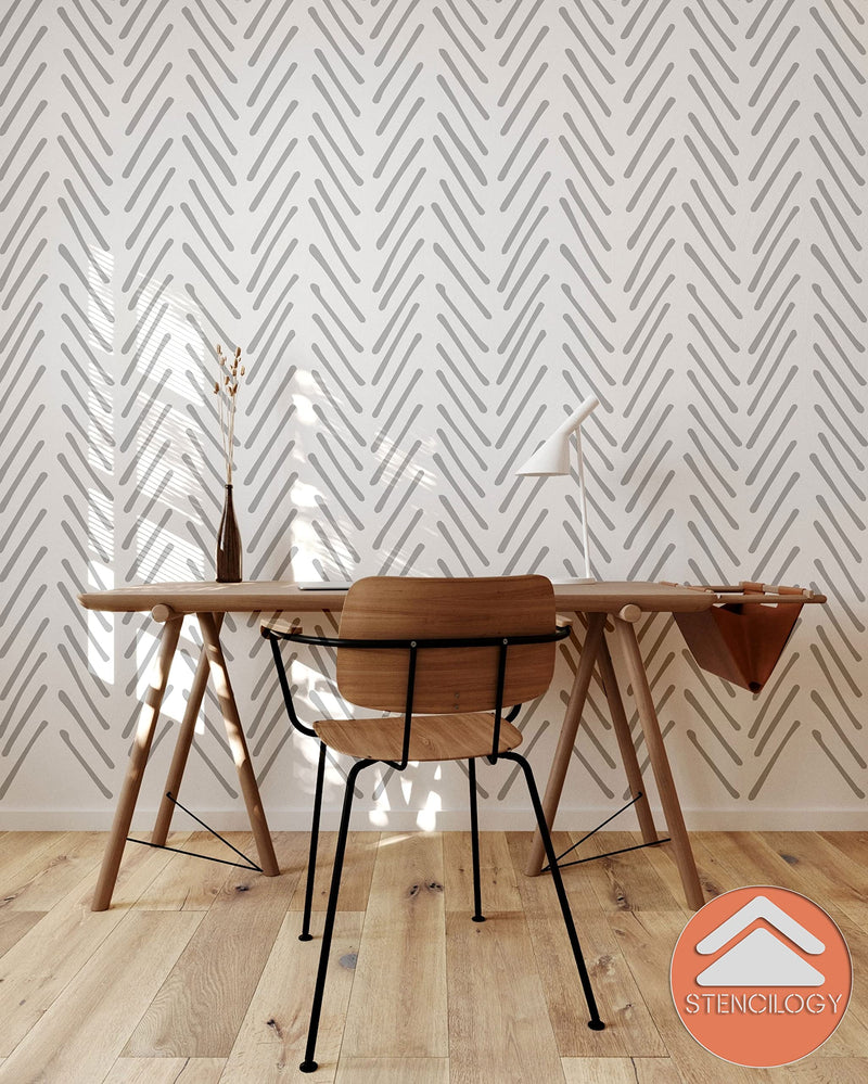 STENCILOGY® / Volga - 24" x 36" XL Wall Stencil, Herringbone Hand Drawn, Large Allover Wall Stencils for Painting, Stencils for Walls, Minimal Stencil Pattern