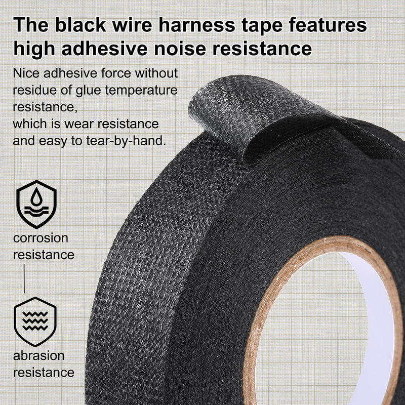 4 Rolls Wire Harness Automotive Cloth Tape Wire Loom Harness Tape Heat Resistant Fabric Tape High Temp Wire Harness Wrapping Tape for Auto Electrical Wrap Wire Cable, 19 mm x 15 Meter (8 Rolls) 8