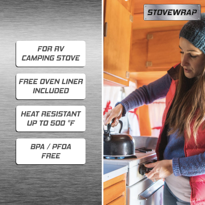 Stove Wrap – Stovetop Protector & Splatter Guard – Pre-cut to fit Atwood, Dometic and Wedgwood Vision 3-burner RV Stoves, Ranges and Cook-tops No More Scuffs, Scratches or Burnt on Messes