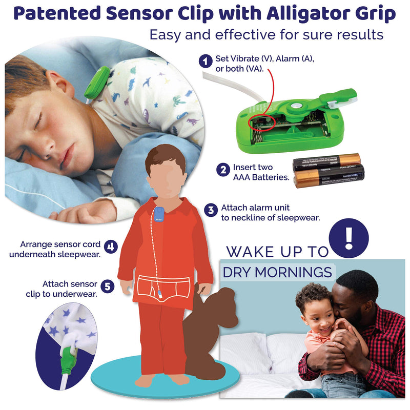 Wet-Stop 3 Green Bedwetting Enuresis Alarm with Loud Sound and Strong Vibration for Boys or Girls, Proven Solution for Bedwetters…