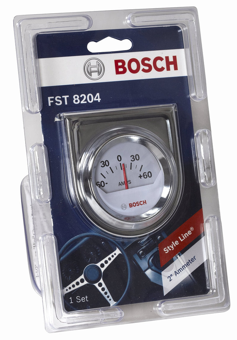 Actron SP0F000058 Bosch Style Line 2" Ammeter Gauge (White Dial Face, Chrome Bezel)