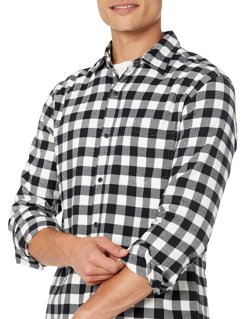 Amazon Essentials Men's Regular-fit Long-Sleeve Plaid Flannel Shirt X-Small Black Buffalo Plaid