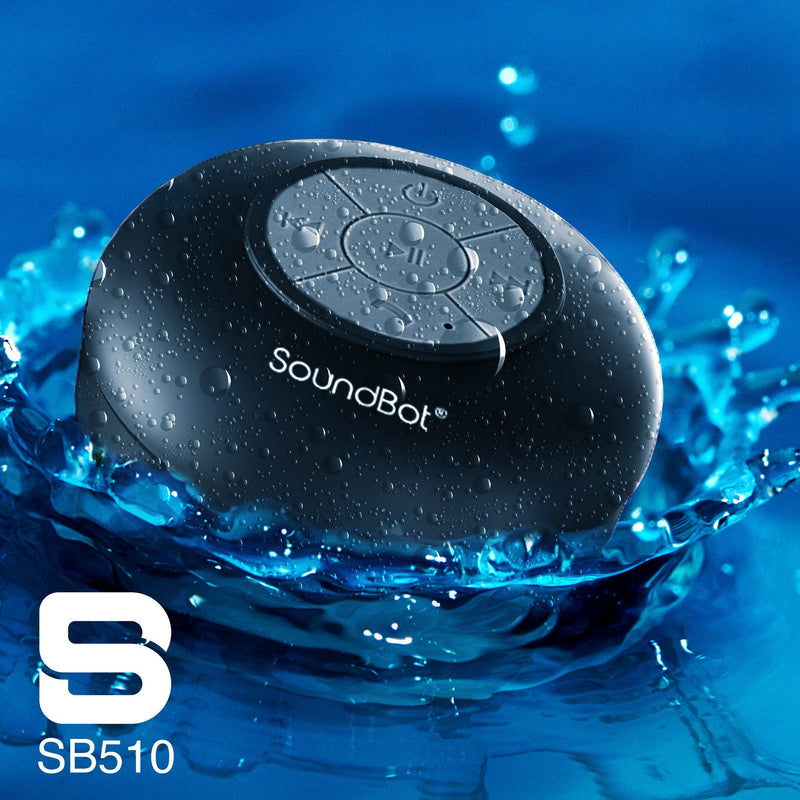 SoundBot SB510 HD Water Proof Bluetooth 4.0 Speaker, Mini Water Resistant Wireless Shower Speaker, Handsfree Portable Speakerphone with Built-in Mic BLK