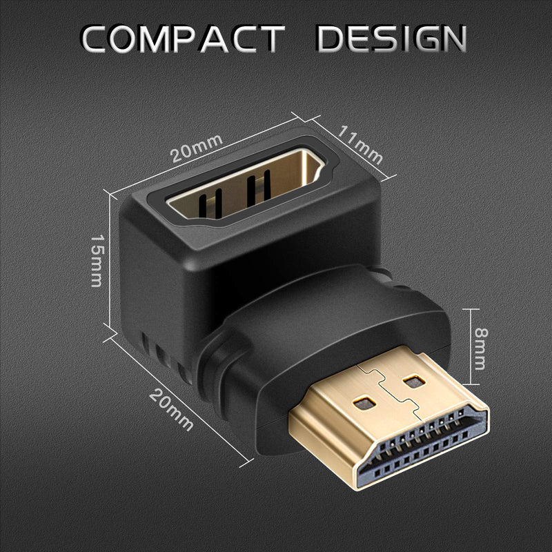 2 Pack HDMI Adapter, Tsemy Right Angle 90 Degree Gold Plated HDMI Male to Female Connector, Female to Female HDMI Connector, Support 3D 4K 1080P HDMI Extender for HDTV Laptop PC