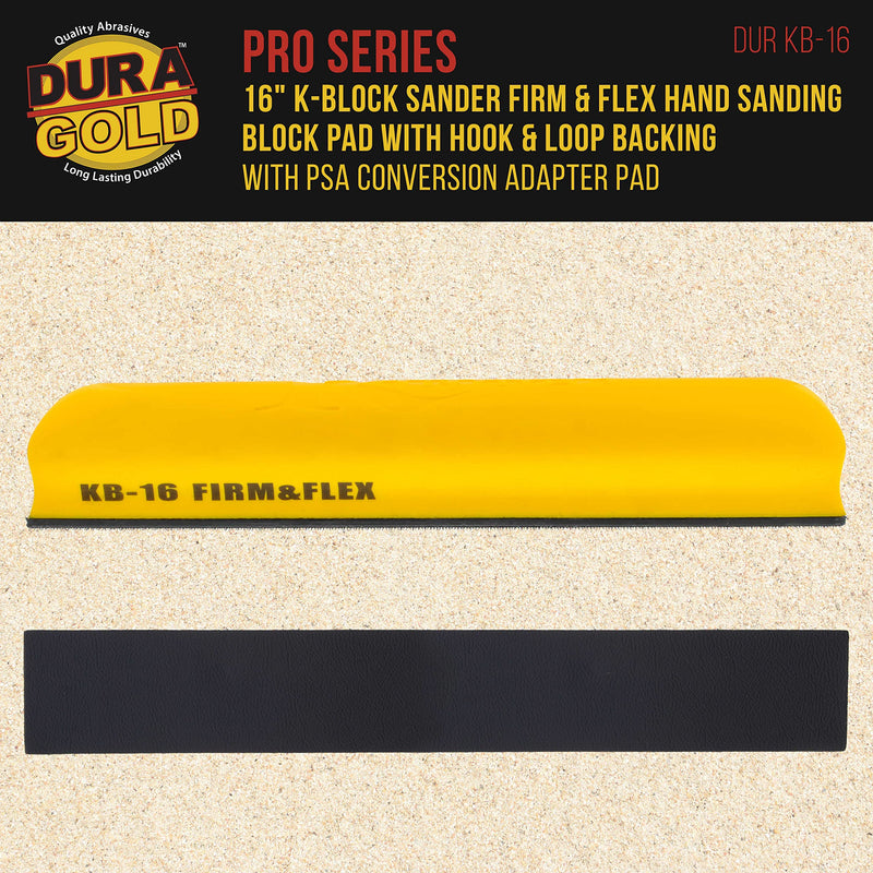 Dura-Gold Pro Series 16" K-Block Sander Firm & Flex Longboard Hand Sanding Block Pad with Hook & Loop Backing and PSA Sandpaper Conversion Adapter Pad - Automotive Paint Prep Sand Contour Woodworking