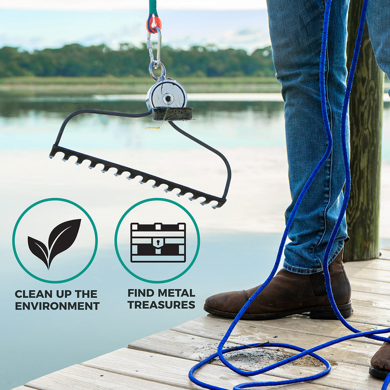 AnglerMag Magnet Fishing Kit, Strong Combined 1250 lb Double Sided Magnetic Fishing Kit with Rope, 10 Piece Complete Set, Fishing Magnet Kit for Salvage & Treasure Hunting in Rivers, Oceans & Lakes
