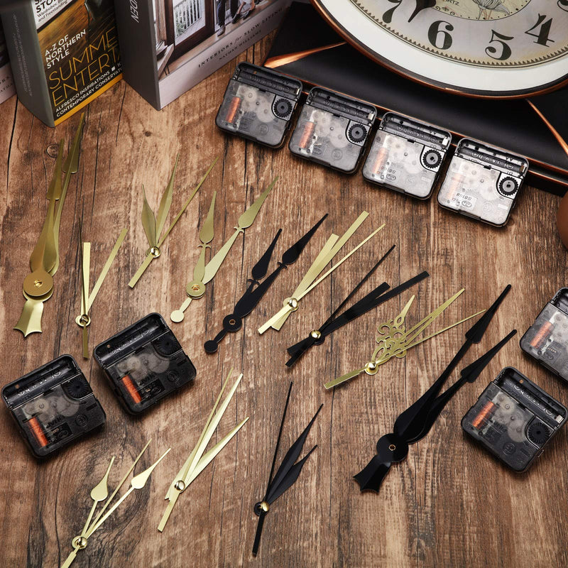 8 Pieces Long Shaft Clock Movement Mechanism Quartz Clock Movement with 8 Different Pairs of DIY Clock Hands Clock Repair Parts Replacement for Clock Repair Replacement