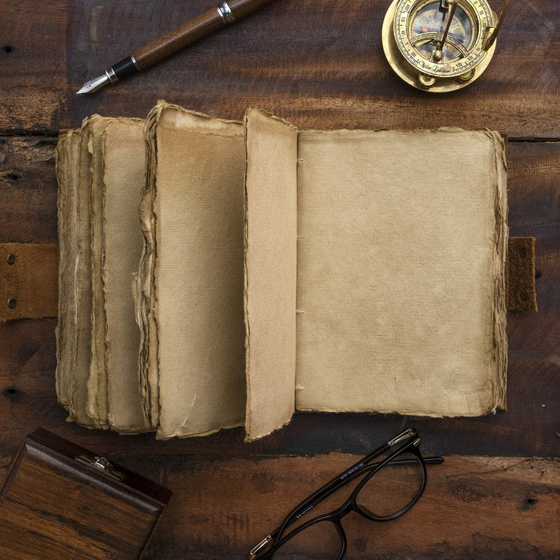 Vintage Leather Journal - Lock Closure, Book of Shadows Journal, Grimoire Journal, Witch Journal, Vintage Journal 240 pages Antique Deckle Edge Paper 7" x 5" Vintage Brown