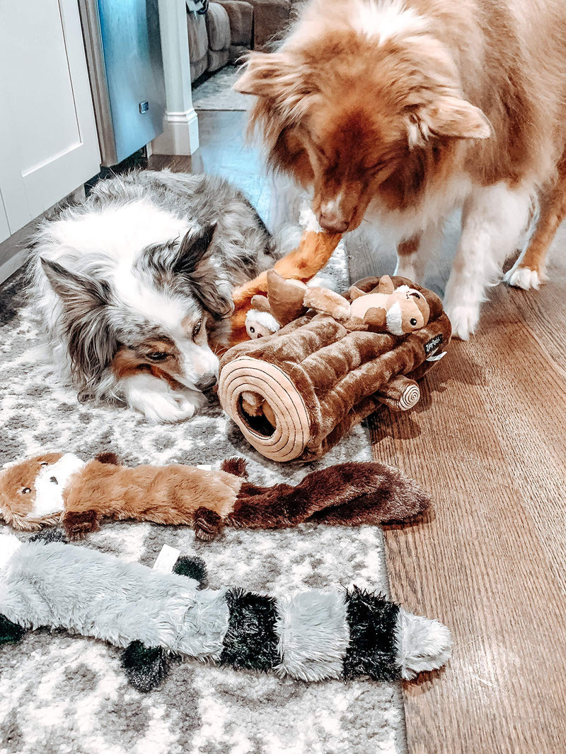ZippyPaws - Skinny Peltz No Stuffing Squeaky Plush Dog Toy, Fox, Raccoon, and Squirrel Large 3 Skinny Peltz