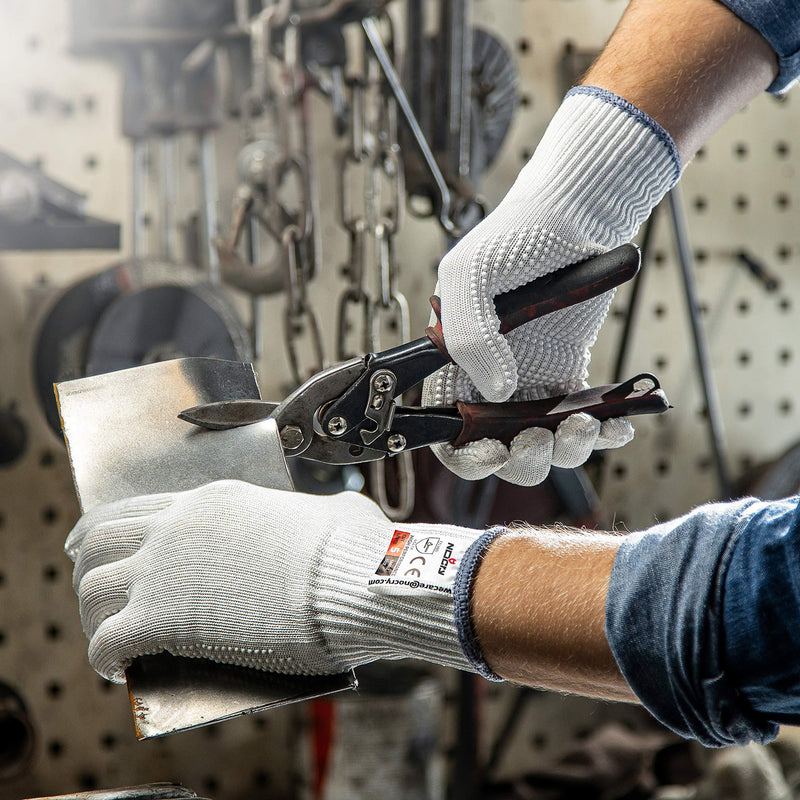 NoCry Cut Resistant Protective Work Gloves with Rubber Grip Dots. Tough and Durable Stainless Steel Material, EN388 Certified. 1 Pair. White, Size Large Large(Pack of 2) Reinforced Grip Dot