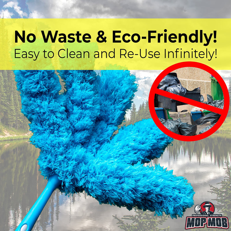Extendable Washable Microfiber Duster and Blind Cleaner w/ Pivoting Head and Extension Pole. Telescopic Arm and Flexible Heads for Easy Ceiling and Cobweb Dusting. Detachable Dusters = Quick Cleaning
