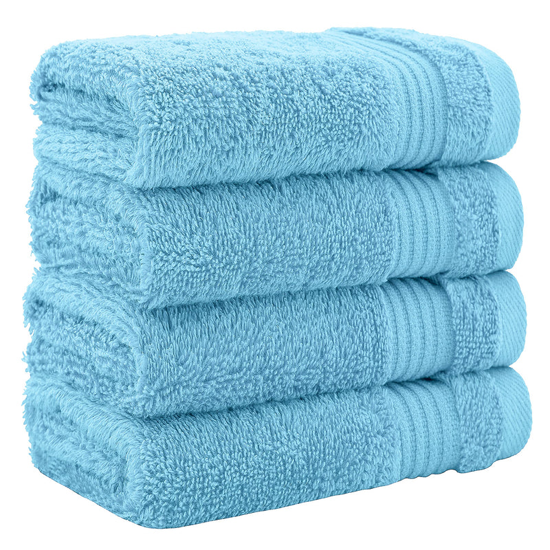 Luxury Genuine Turkish Cotton Washcloths for Easy Care, Extra Soft & Absorbent, Fingertip Towels, 4-Pack Turkish Washcloth Set by United Home Textile, Sky Blue