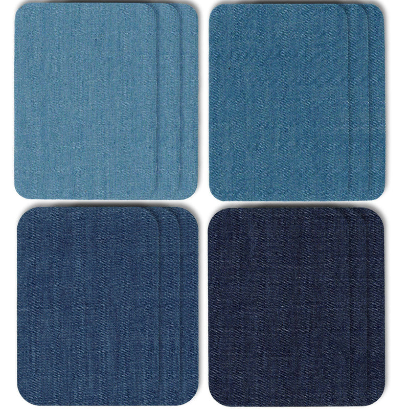 ZEFFFKA Premium Quality Denim Iron-on Jean Patches Inside & Outside Strongest Glue 100% Cotton Assorted Shades of Blue Repair Decorating Kit 12 Pieces Size 3" by 4-1/4" (7.5 cm x 10.5 cm)