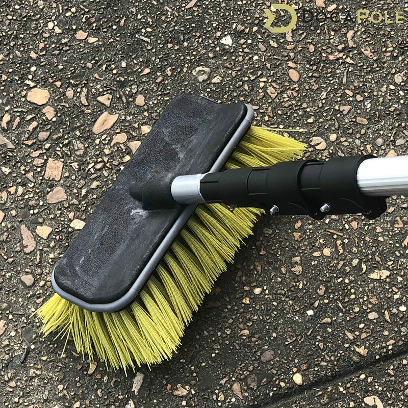 DocaPole Hard Bristle Deck Brush and Bi-Level Scrub Brush Extension Pole Attachment (11â€) | Long Handle Scrub Brush and Deck Brush for Deck, House Siding, Brick, Concrete and more (Pole Not Included)