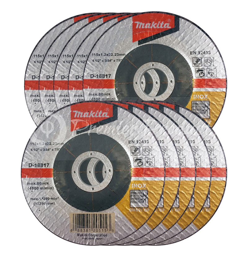 Makita 10 Pack - 4.5" Cut Off Wheels For Grinders - Flush Cutting For Stainless Steel/INOX - 4-1/2" x .045 x 7/8-Inch