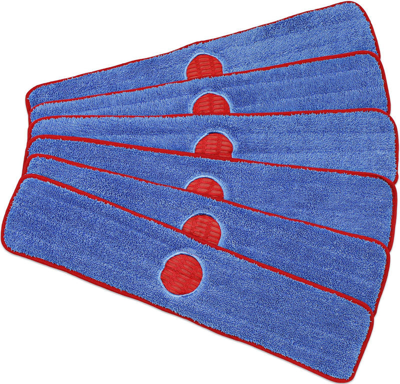 CleanAide Spot Cleaning Twist Yarn Microfiber Mop Pad with Scrubber 18 Inches Red 6 Pack
