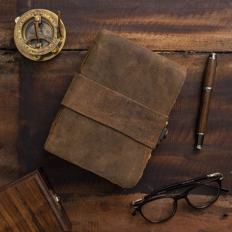 Vintage Leather Journal - Lock Closure, Book of Shadows Journal, Grimoire Journal, Witch Journal, Vintage Journal 240 pages Antique Deckle Edge Paper 7" x 5" Vintage Brown