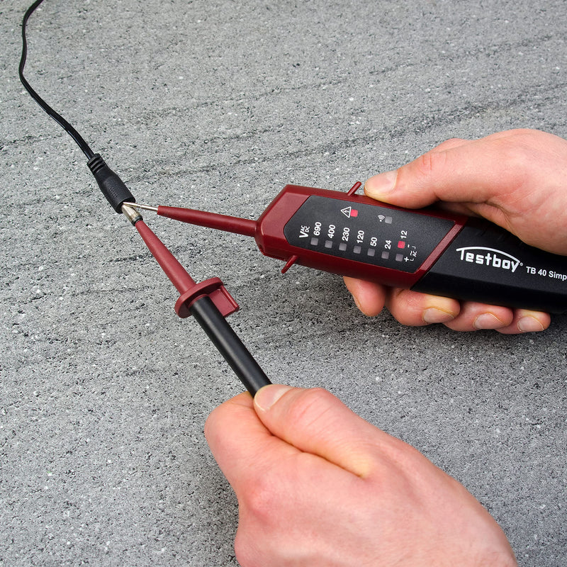 Testboy 40 Simple two-pole voltage tester with LED display for direct and alternating voltage (continuity test, one-handed operation, voltage range 12 - 690 V AC/DC, display with 10 LEDs), black/red up to 690 V with continuity test