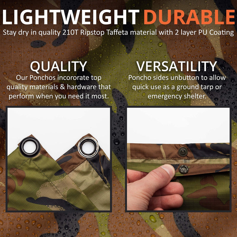 Arcturus Heavy Duty Survival Blanket with Arcturus Lightweight Ripstop Nylon Poncho (Camo)