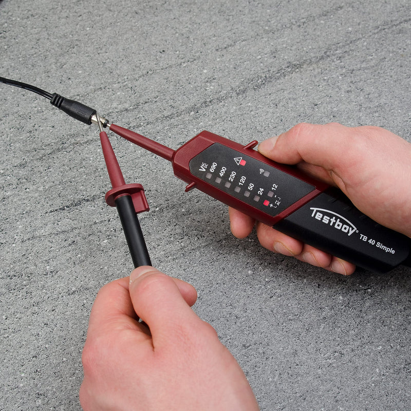 Testboy 40 Simple two-pole voltage tester with LED display for direct and alternating voltage (continuity test, one-handed operation, voltage range 12 - 690 V AC/DC, display with 10 LEDs), black/red up to 690 V with continuity test