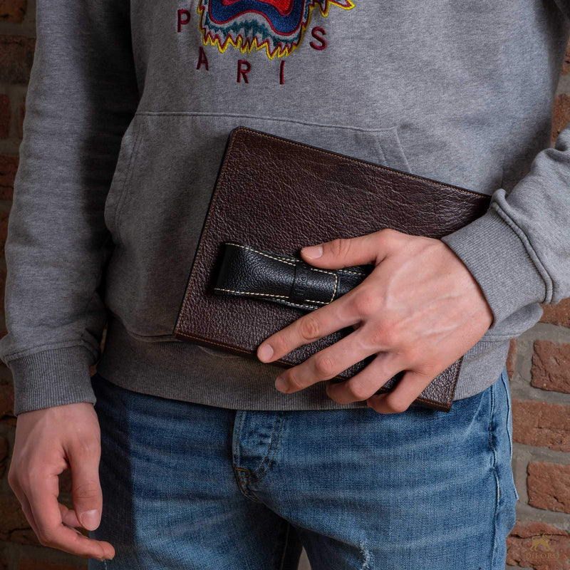 DiLoro Single Pen Case Holder Sleeve Thick Buffalo Full Grain Leather (Buffalo Dark Tan) Buffalo Dark Tan